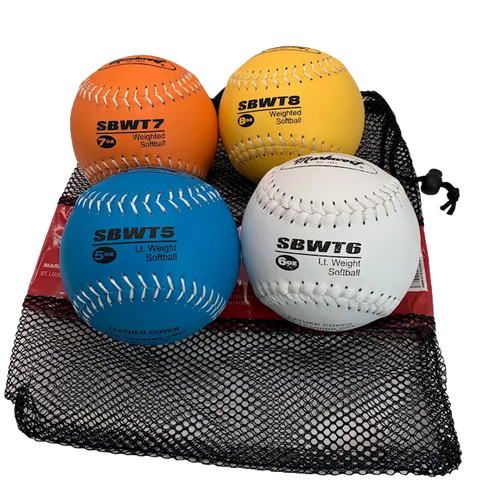 Markwort 12-Inch Weighted Training Softball Set Leather Cover - Set of 4 Balls Varo Baseball