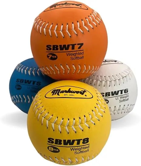 Markwort 12-Inch Weighted Training Softball Set Leather Cover - Set of 4 Balls Varo Baseball