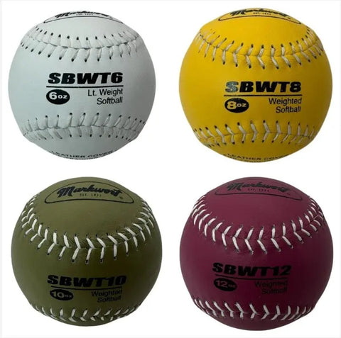 Markwort Weighted Leather Softball Training Set – 6 oz, 8 oz, 10 oz, 12 oz – Set of 4 Varo Baseball