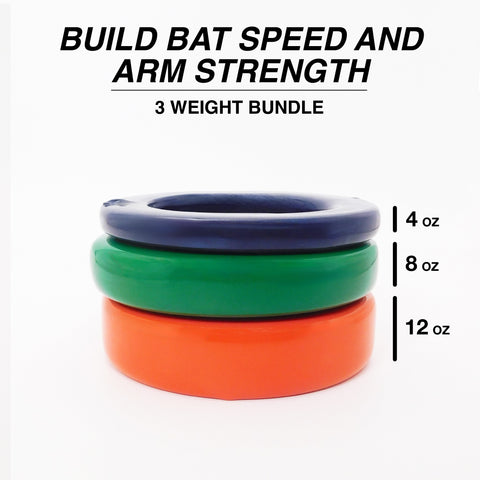 Markwort PowerSwing Baseball and Softball Donut Bat Weight Set - 4 Oz, 8 Oz and 12 Oz Varo Baseball