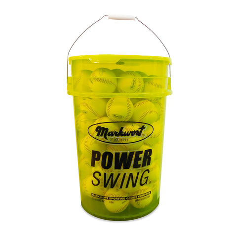 Markwort PowerSwing Baseball Bucket with 60 Practice Baseballs Varo Baseball