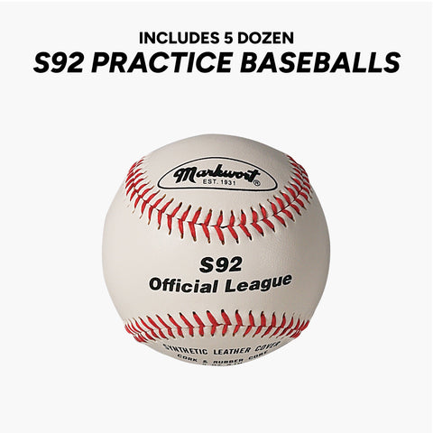 Markwort PowerSwing Baseball Bucket with 60 Practice Baseballs Varo Baseball